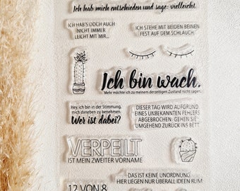 Stempel ich bin wach - Silikonstempel - Stempelset - Clear Stamps - transparente Stempel lustige Sprüche