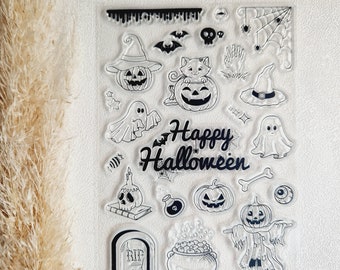 Stempel Halloween - Silikonstempel - Stempelset - Clear Stamps - transparente Stempel - Scrapbooking - Bullet Journal Kürbis Geist