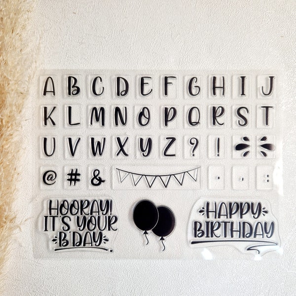 Stempel Buchstaben - Silikonstempel - Stempelset - Clear Stamps - transparente Stempel ABC Alphabet Geburtstag