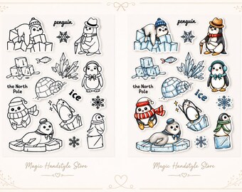 17-piece stamp set with cute penguins and winter motifs - 17 stamps all about the cold