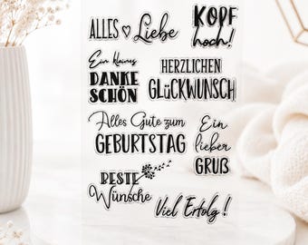 8-piece stamp set with individual sayings, stamps for birthdays or as a thank you