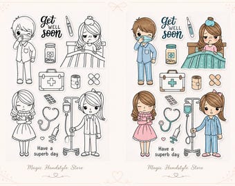 15-piece stamp set on the theme "Get Well Soon" - Please get well soon stamps