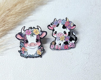 Pin - Anstecker - Anstecknadel - Brosche - Button- Clip - Kuh - Bulle mit Pflanzen