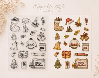 Christmas silicone stamps | 18 Christmas motifs | Scrapbooking stamps | Card making | Journaling | DIY craft kit
