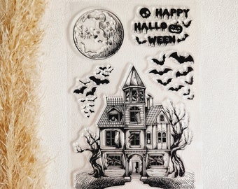 Stempel Halloween - Silikonstempel - Stempelset - Clear Stamps - transparente Stempel - Scrapbooking - Bullet Journal Schloss Geist