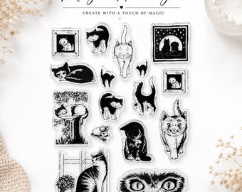 16 Cat Silicone Stamps | Clear Stamps for Cat Lovers | DIY Cards & Craft Projects
