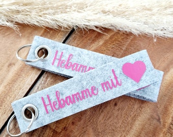 Schlüsselanhänger Hebamme mit Herz - Filzanhänger - Dankeschön - Abschiedsgeschenk - Filzanhänger