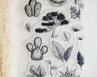 Stempel Pflanzen - Silikonstempel - Stempelset - Clear Stamps - transparente Stempel - Scrapbooking - Bullet Journal Kaktus