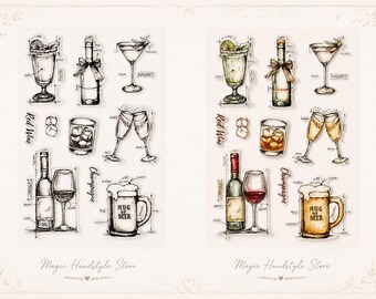 10-piece stamp set with individual beverage bottle and glass stamps for your DIY projects - wine glass and beer mug