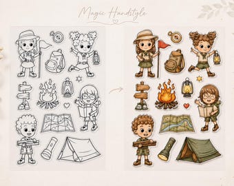 14-piece silicone stamp set: Adventure | Camping | Scrapbooking | Card making | Journaling | DIY craft kit