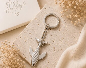 Silver Whale Keychain | Whale Fin Pendant | Nautical Bag Charm | Gift for Sea Lovers