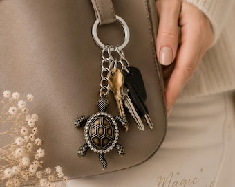 Turtle keychain | Bag charm with rhinestones | Sea turtle pendant | Gift idea