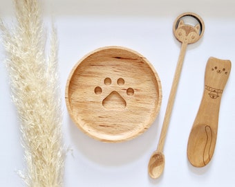 Holzuntersetzer Pfote - Löffel Katze - Löffel Fuchs - Geschenkidee aus Holz - Katzenlöffel