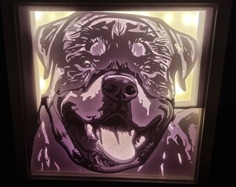 Rottweiler Perro Mascota 3d Capas Sombra Caja de Luz SVG Papel Corte Cricut Silueta