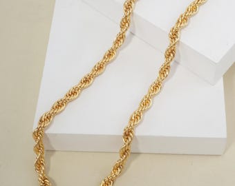 Chunky Braided Rope Chain Necklace in Brass, 18 Inch, 6mm