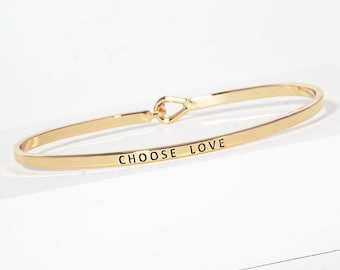 Choose Love Engraved Brass Bangle, Polished Slim Cuff