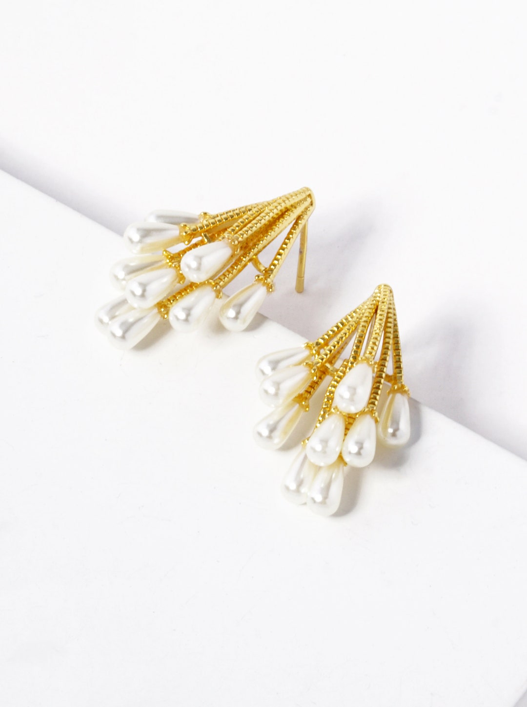 18K Gold Dipped Pearl Cluster Post Stud Earrings Etsy