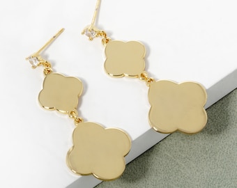 18K Gold Dipped Double Quatrefoil Drop Post Earrings