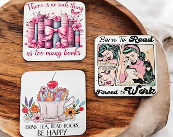 Book Lover Coasters: Literary MDF Coasters, Reading Nook Decor