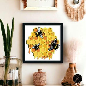 Bees - Quadretto 3D Paperart, Quadretto decorativo, Primavera