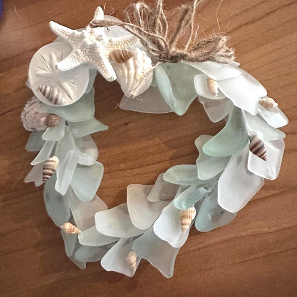 Sea Glass Heart: Coastal Shell Suncatcher, Nautical Ornament, Glass Art