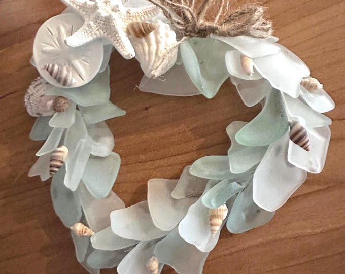 Sea Glass Heart: Coastal Shell Suncatcher, Nautical Ornament, Glass Art