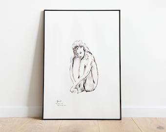 Female figure study naked body drawing woman minimalist hand drawn wall art fine art giclée print Janet