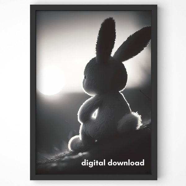 Twilight Silhouette - Serene Bunny Wall Art for Easter,Springtime Serenity-Peaceful Rabbit Digital Wall Decor for the Easter Celebration