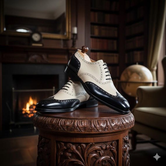 black and cream dress shoes Embassy London USA Women's Eton Wingtip Derby - Black - Lace-ups