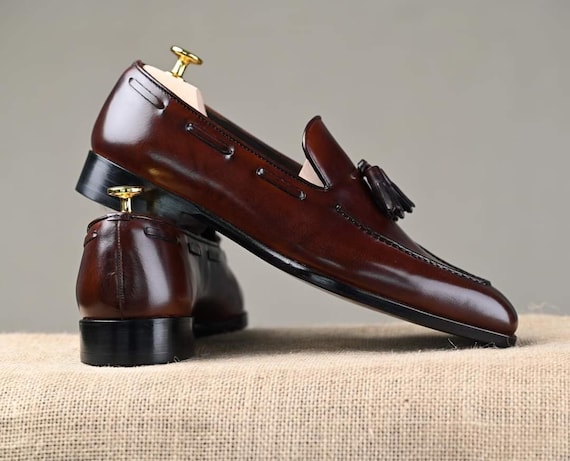 Handmade Brown Leather Loafers | Men's Slip-On Dress Shoes