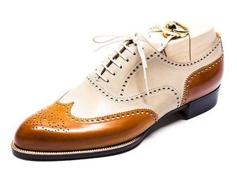 Zapatos Oxford Spectator Brogue de cuero hechos a mano para hombre