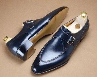 Handmade Leather Single Monk Strap Shoes | Wingtip Dress  display picture 1