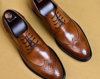 Handmade Italian Brown Leather Oxford Shoes | Bespoke Dress Wear