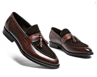 Handmade Brown Leather Tassel Loafers | Men's Dress Shoes