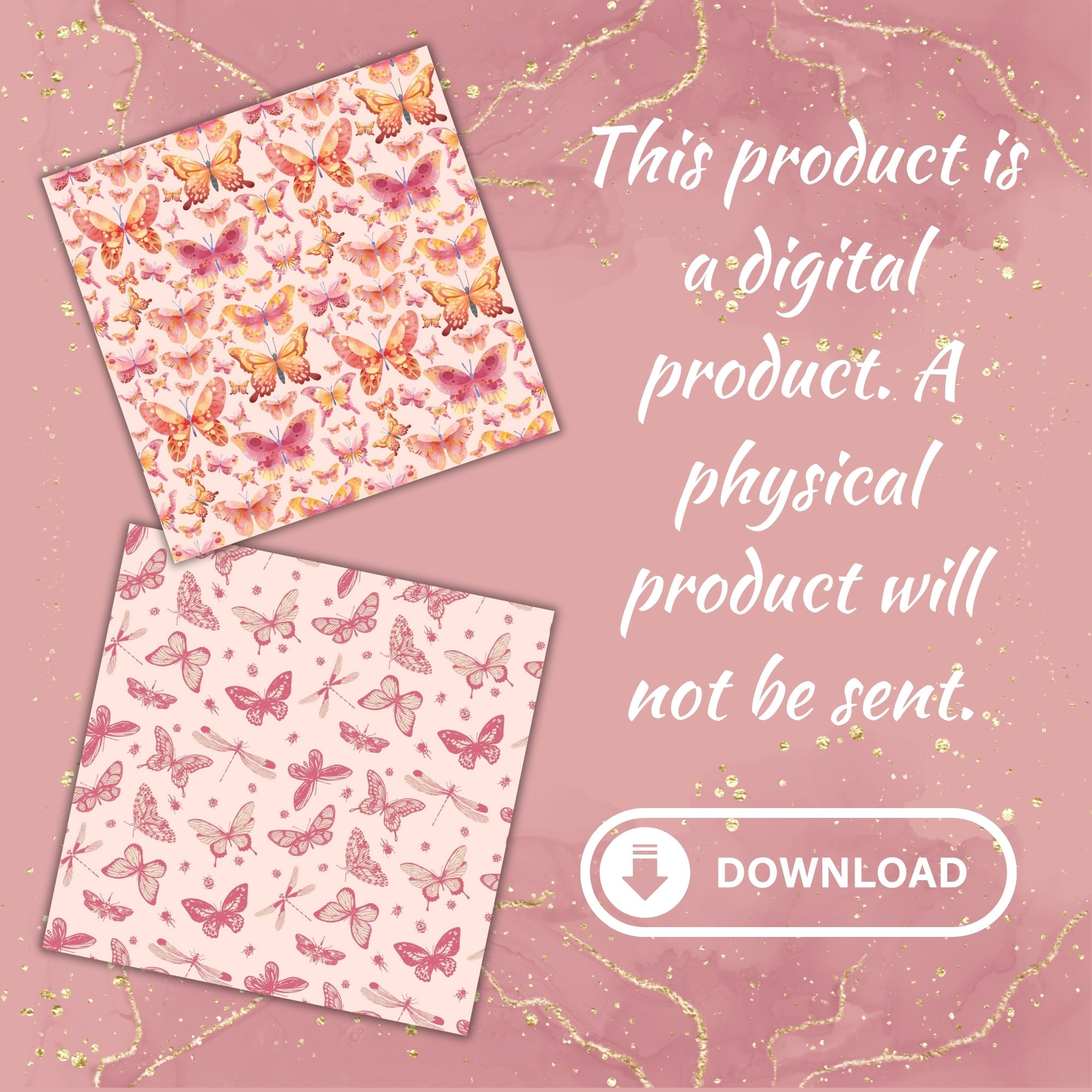 Watercolor Pink Butterflies Digital Paper Pack, Seamless Butterfly ...