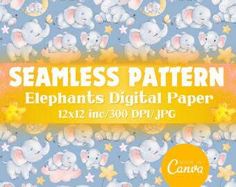 Seamless Elephant Pattern, Elephants Digital Paper, Funny Scrapbook Pattern, Commercial Use, Digital Background, INSTANT DOWNLOAD