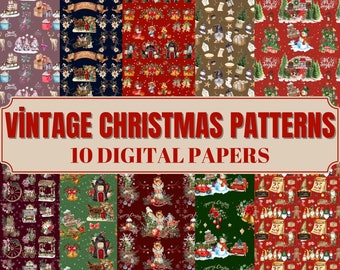 Vintage Christmas Patterns,Seamless Pattern,Christmas Papers, Christmas Background, Scrapbook Patterns, Commercial Use, Digital Paper Pack