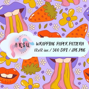 Colorful Digital Wrapping Paper Pattern, Funny Digital Paper, Scrapbook Pattern,  Commercial Use, Lips Seamless Pattern, Lip Pattern