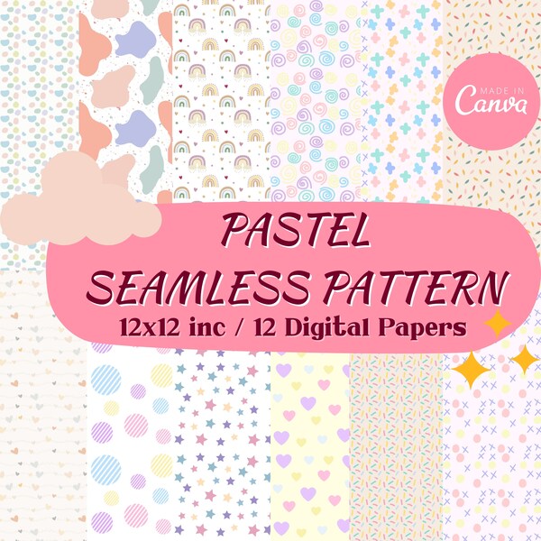 Pastel Digital Paper, Watercolor Wrapping Paper Pack, Pastel Rainbow Hues Seamless Pattern, Scrapbook Papers,Pink Blue Green,Chevron Stripes