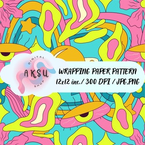 Colorful Digital Wrapping Paper Pattern, Funny Digital Paper, Scrapbook Pattern,  Commercial Use, Watercolor Seamless Pattern