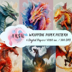 Dragon Seamless Pattern, Dragon Digital Paper, Magical Scrapbooking, Dragon Printable Paper Pack, Dragon Junk Journal