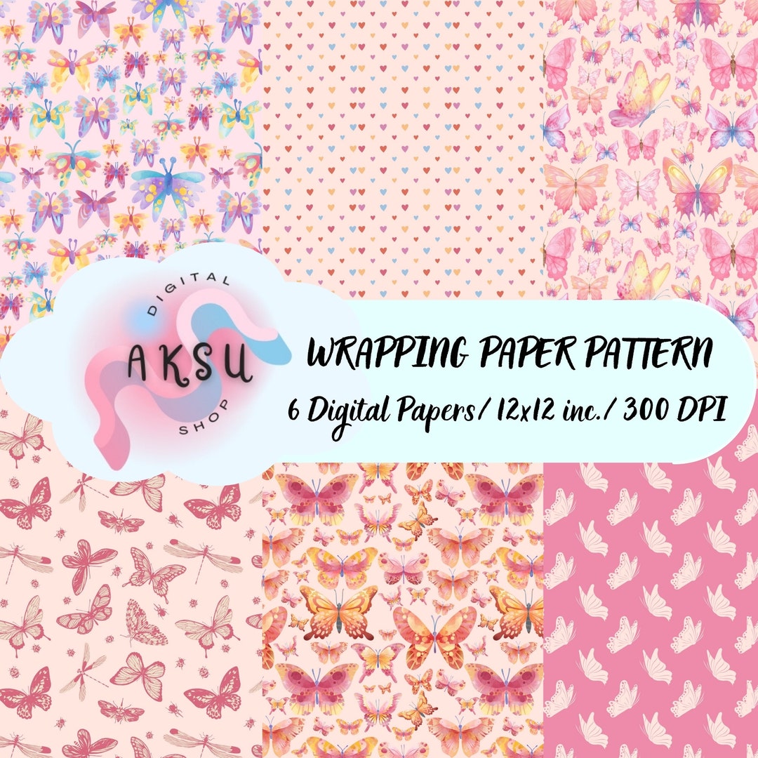 Watercolor Pink Butterflies Digital Paper Pack, Seamless Butterfly ...