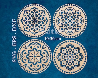 4 ensembles de bas de mandala SVG DXF eps pour panier au crochet, fonds de panier au Crochet SVG, base de panier au crochet Fichiers découpés au laser, usage commercial