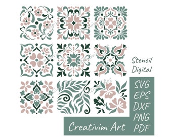 Plantilla de azulejos Floral, archivos digitales SVG DXF PNG para Silhouette Cricut Cameo láser cnc archivos de corte descarga instantánea