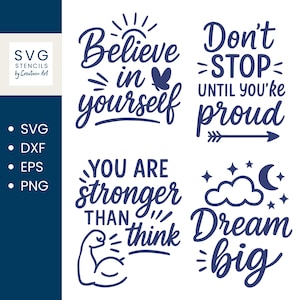 Pacchetto SVG motivazionale, Credi in te stesso, Sogni in grande, Citazioni ispiratrici per Cricut e Silhouette, File di taglio, uso commerciale