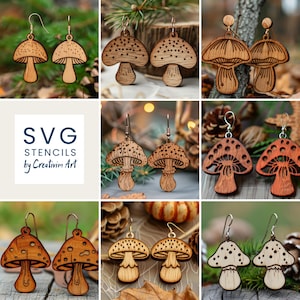 Paddestoel oorbellen SVG bundel, herfst oorbellen, herfst oorbellen SVG, gravure patroon SVG, houten oorbellen SVG, oorbellen cnc, commercieel gebruik
