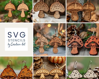 Mushroom Earrings SVG Bundle, Autumn Earrings, Fall Earrings Svg, Engraving Pattern Svg, Wood Earrings Svg, Earrings cnc, commercial use