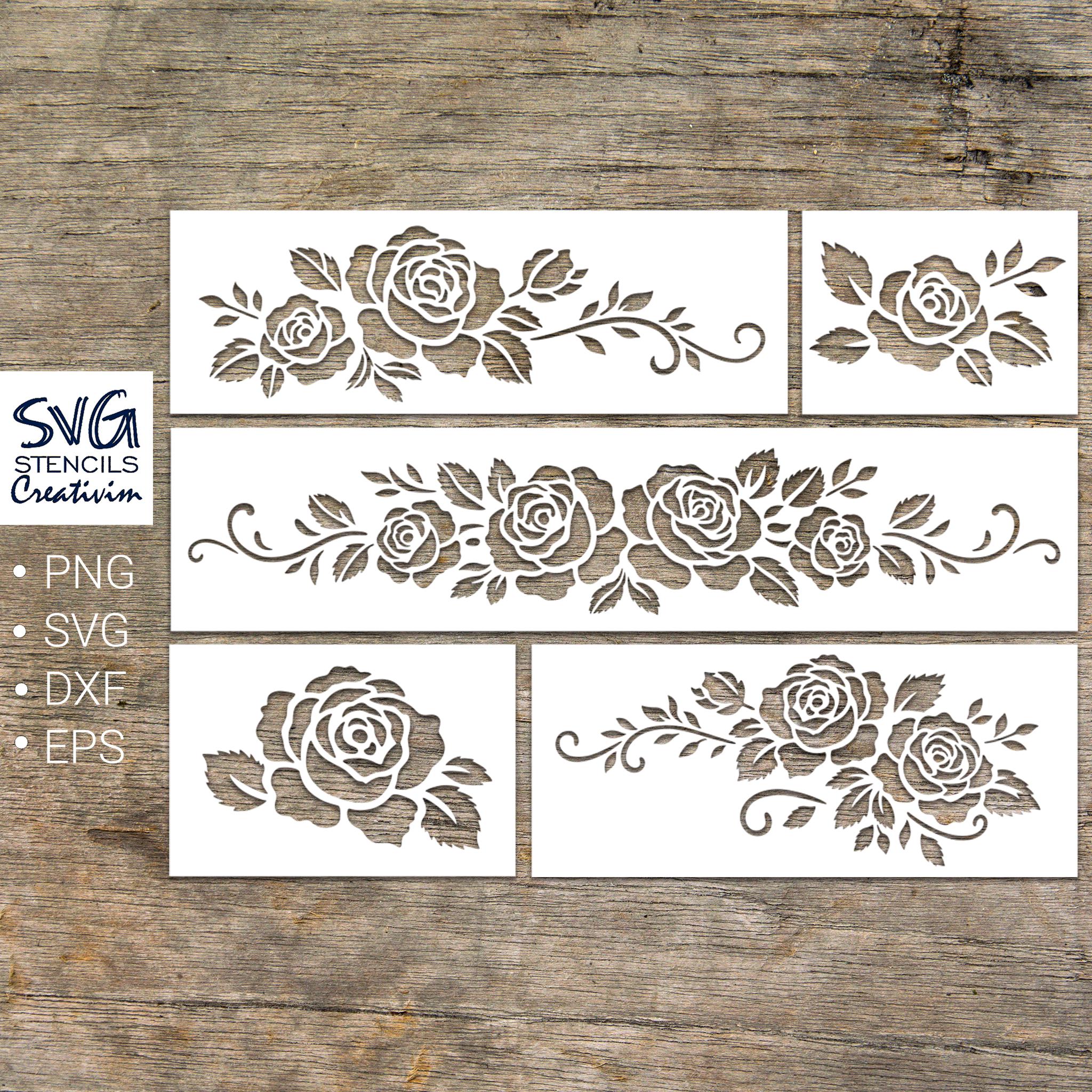 Rose Border Stencil SVG Bundle, Floral Furniture and Wall Decor File ...