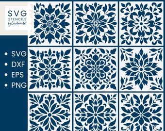 Plantilla para azulejos, azulejos navideños, azulejos de Talavera, azulejos de Portugal, archivos SVG y PNG para corte láser CNC Cricut, descarga instantánea, uso comercial.