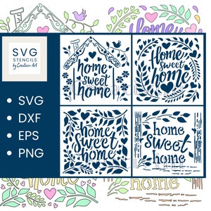 4 Schablonen Home Sweet Home SVG PNG dxf, Schablonen Home Sweet Home für Cricut, Sweet Home svg, Sweet home laser, Vinyl-Aufkleber, kommerzielle Nutzung